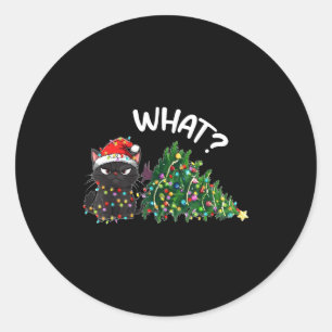 Funny Black Cat What_ Christmas Tree Funny Cat Lov Classic Round Sticker