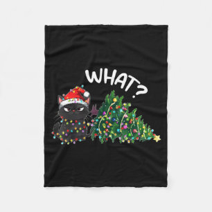 Funny Black Cat What_ Christmas Tree Funny Cat Lov Fleece Blanket