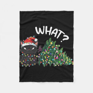 Funny Black Cat What Christmas Tree Funny Cat Love Fleece Blanket