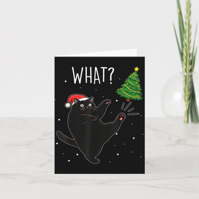 Funny Black Cat What_ Christmas Tree Meme Xmas Men Card (Front)