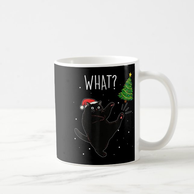 Funny Black Cat What_ Christmas Tree Meme Xmas Men Coffee Mug (Right)
