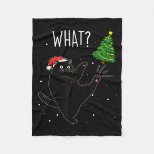 Funny Black Cat What_ Christmas Tree Meme Xmas Men Fleece Blanket