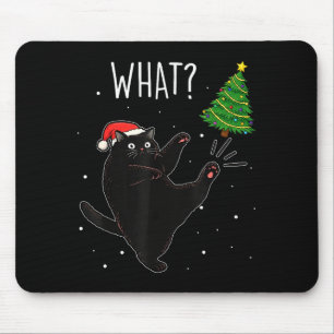 Funny Black Cat What_ Christmas Tree Meme Xmas Men Mouse Pad
