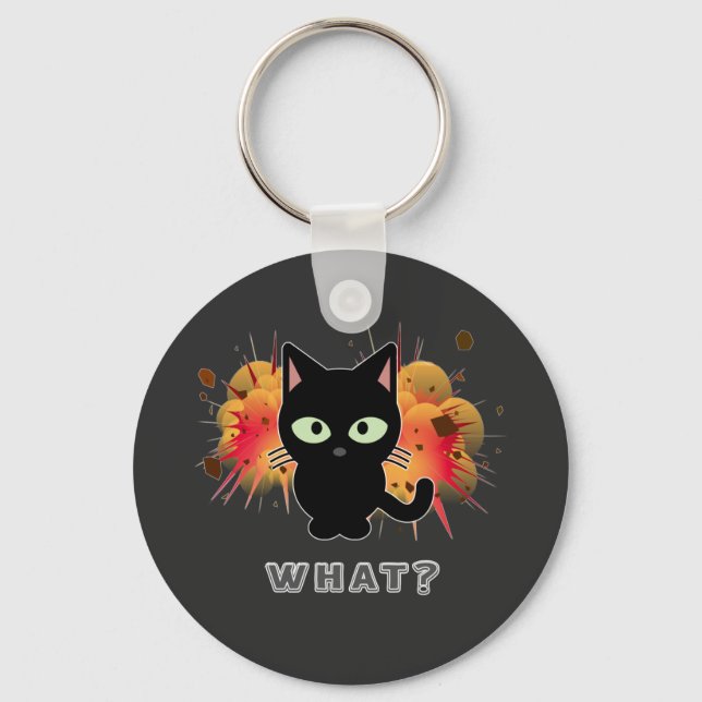 Funny Black Cat What Cute Kitten Lovers Pet Humour Key Ring (Front)