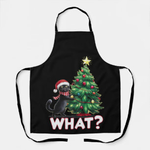 Funny Black Cat What Xmas Christmas Tree Apron