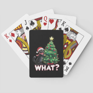 Funny Black Cat What Xmas Christmas Tree Playing Cards