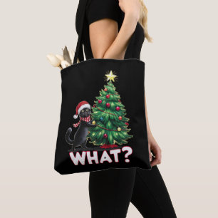 Funny Black Cat What Xmas Christmas Tree Tote Bag