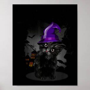 Funny Black Cat Witch Hat For Halloween Poster