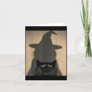 Funny Black Cat Witch Meme Vintage Halloween Card