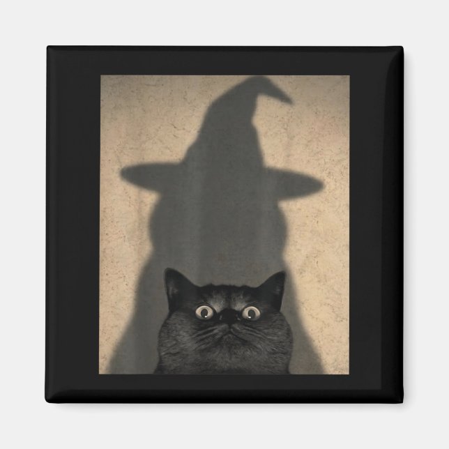 Funny Black Cat Witch Meme Vintage Halloween Magnet (Front)