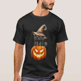 Funny Black Cat Witch Scary Halloween Pumpkin Wome T-Shirt