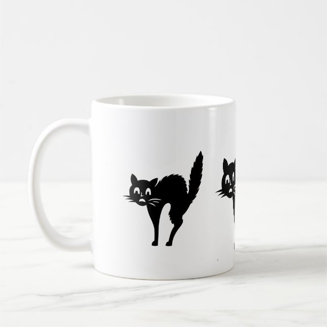 funny black cat with arched back for halloween coffee mug (Left)