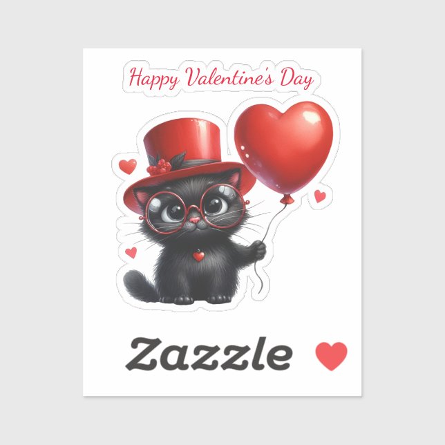 Funny Black Cat With Balloons Valentine's Day (Sheet)
