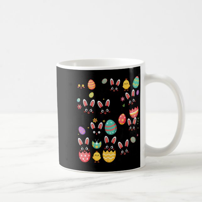 Funny Black Cat with Bunny Eggs Happy Easter Day Coffee Mug (Right)