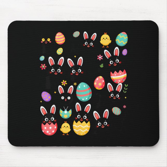 Funny Black Cat with Bunny Eggs Happy Easter Day Mouse Pad (Front)