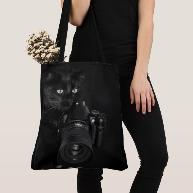 Funny Black Cat with the Camera Tote Bag (Close Up)