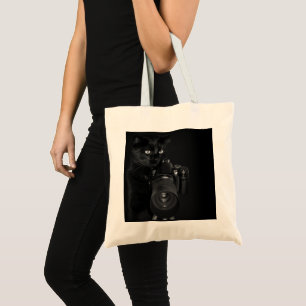 Funny Black Cat with the Camera Tote Bag
