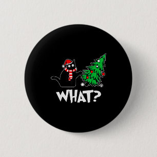 Funny Black Cat Xmas Pushing Christmas Tree Over C 6 Cm Round Badge