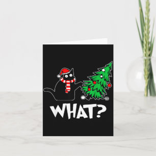 Funny Black Cat Xmas Pushing Christmas Tree Over C Card