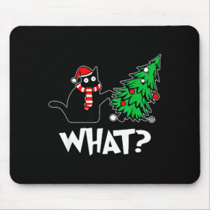 Funny Black Cat Xmas Pushing Christmas Tree Over C Mouse Pad