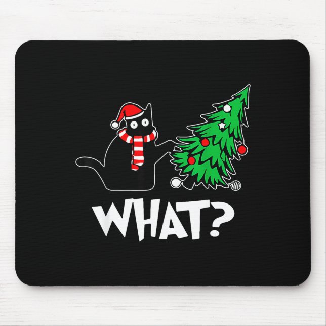 Funny Black Cat Xmas Pushing Christmas Tree Over C Mouse Pad (Front)