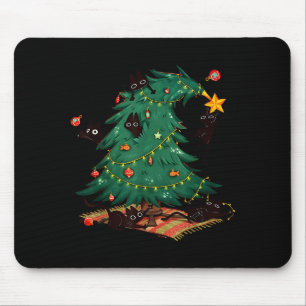 Funny Black Cats Christmas Xmas Tree Family Pajama Mouse Pad