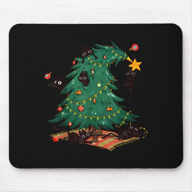 Funny Black Cats Christmas Xmas Tree Family Pajama Mouse Pad (Front)