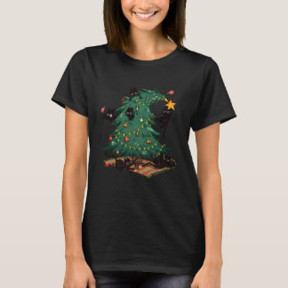 Funny Black Cats Christmas Xmas Tree Family Pajama T-Shirt