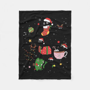Funny Black Cats Santa Hat Christmas Tree Merry Ch Fleece Blanket
