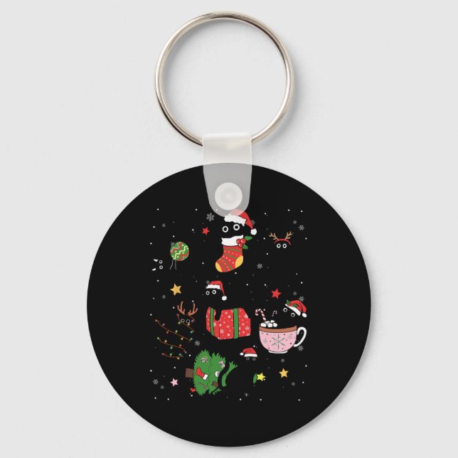 Funny Black Cats Santa Hat Christmas Tree Merry Ch Key Ring (Front)