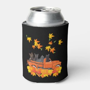 Funny Black Cats Truck Autumn Pumpkin Maple Leaf Can Cooler