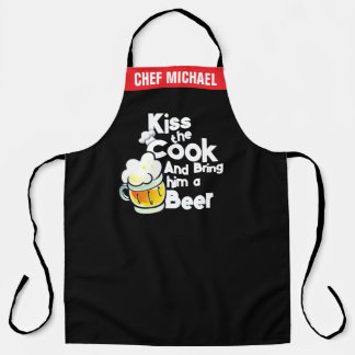 Funny Black Chef Apron for Men, Kiss the Cook