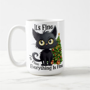 FUNNY BLACK CHRISTMAS CAT AND TREE COFFEE MUG