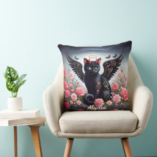 Funny Black Demon and Angel Cat  Cushion