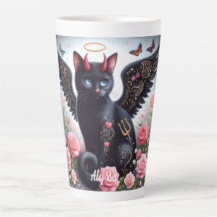 Funny Black Demon and Angel Cat Latte Mug