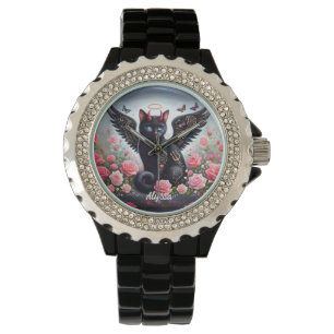 Funny Black Demon and Angel Cat Watch