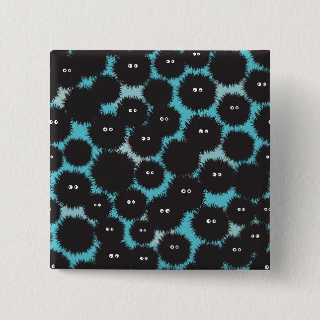 Funny black fluffy monsters  15 cm square badge (Front)