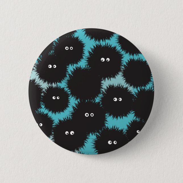 Funny black fluffy monsters  6 cm round badge (Front)