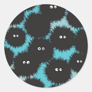 Funny black fluffy monsters classic round sticker