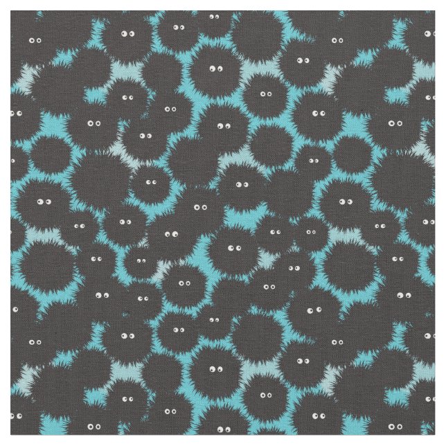 Funny black fluffy monsters  fabric (Close Up)