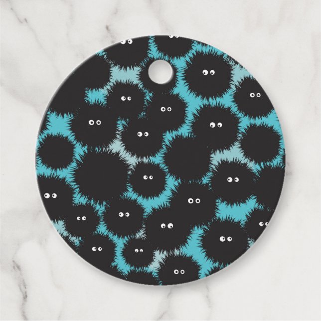 Funny black fluffy monsters  favour tags (Front)