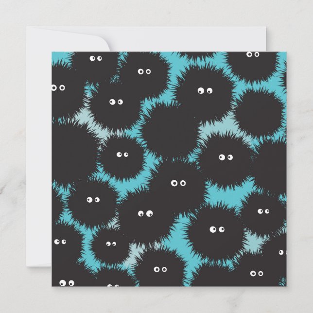 Funny black fluffy monsters  invitation (Front)
