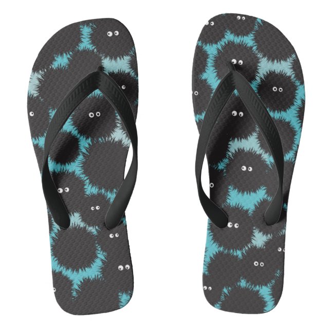 Funny black fluffy monsters  jandals (Footbed)