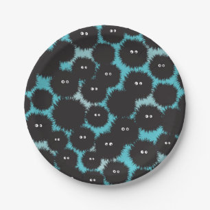 Funny black fluffy monsters  paper plate