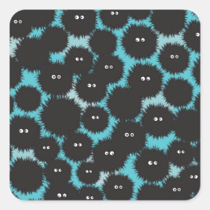 Funny black fluffy monsters square sticker