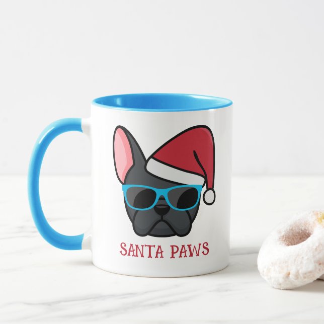 Funny Black Frenchie Santa Paws Christmas Mug (With Donut)