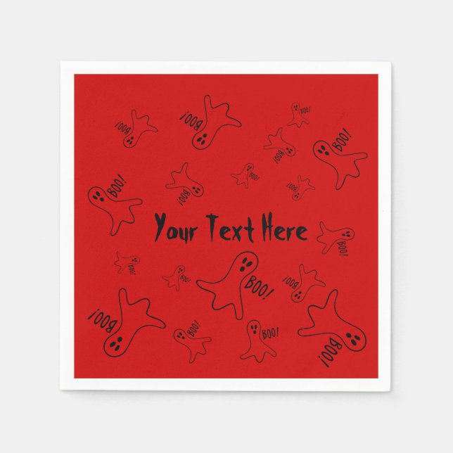 funny black ghost shouting boo for halloween napkin (Front)