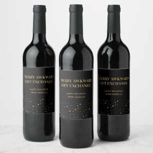 Funny Black Gold Christmas Gift Exchange Quote Wine Label