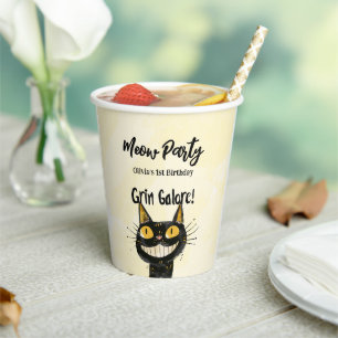 Funny Black Kitty Birthday Party Paper Cups