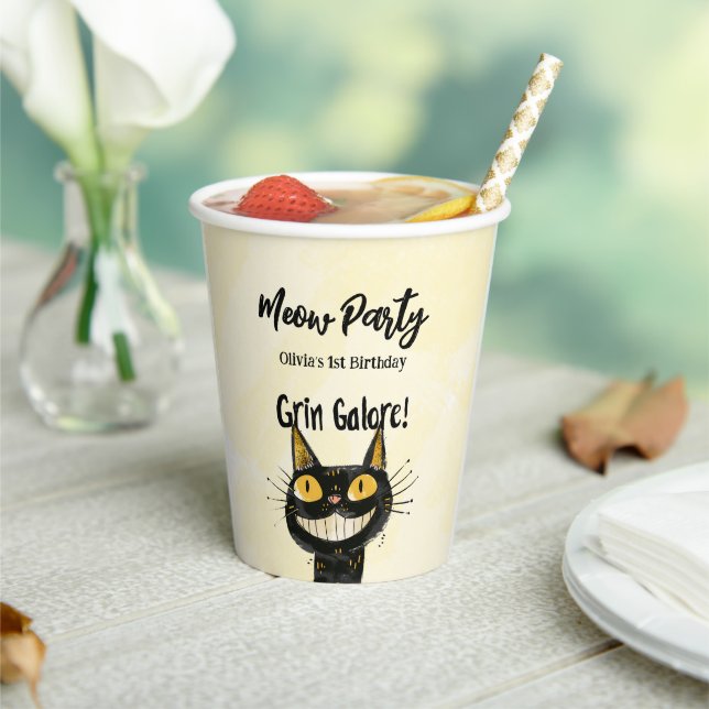 Funny Black Kitty Birthday Party Paper Cups (Insitu)